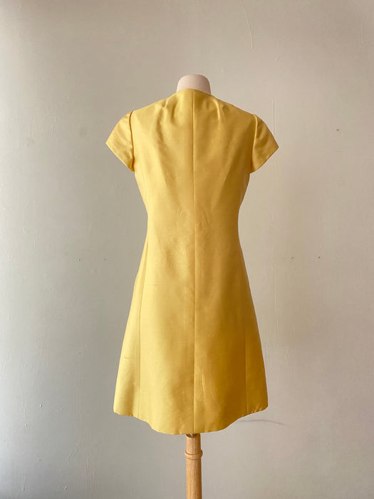 Fabulous 1960's Dynasty Silk Shantung Occasion Dress in Lemonade / Medium