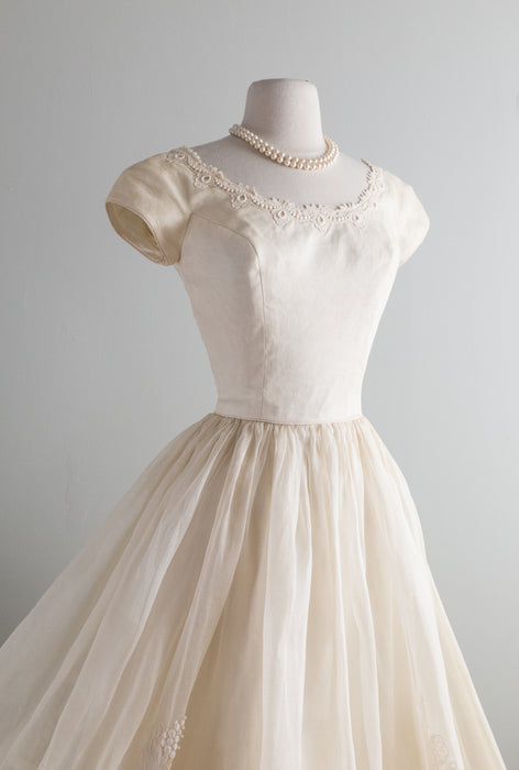 SALE 1950's Ivory Cotton Wedding Dress By Cahill With Full Skirt and C ...
