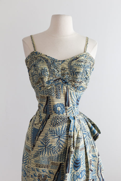 1950's Nani of Hawaii Hawaiian Print Cotton Sarong Dress with Jacket / Waist 28