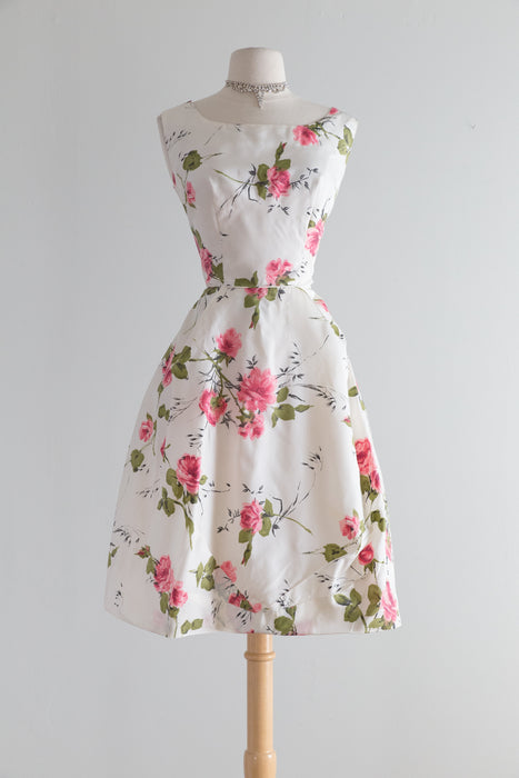 Fabulous 1950's Iconic Rose Print Cocktail Party Dress / Waist 28 29