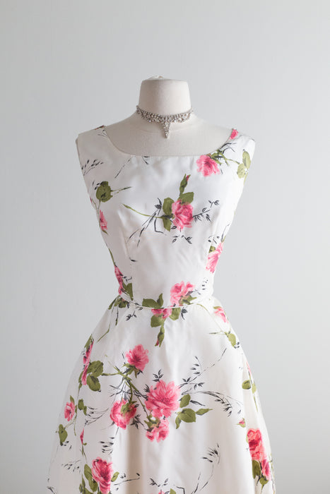 Fabulous 1950's Iconic Rose Print Cocktail Party Dress / Waist 28 29
