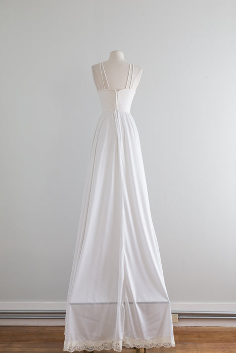 Dreamy 1970's Swirling Ivory Wedding Gown With Straps and Long Train / XS