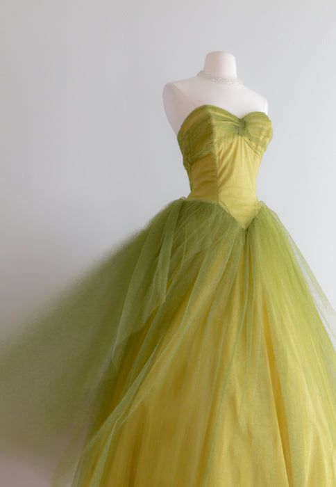 Woodland Nymph 1950's Chartreuse Tulle Party Dress / Small Xtabay Vintage Woodland Nymph 1950's Chartreuse Tulle Party Dress / Small Xtabay Vintage