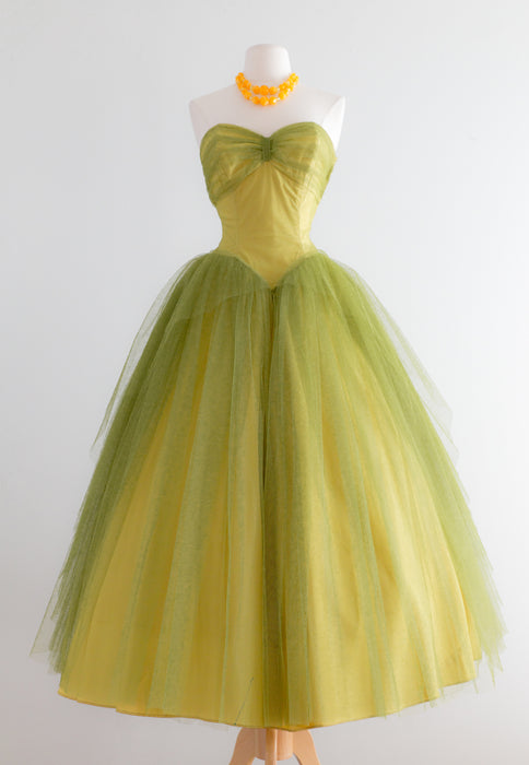 Woodland Nymph 1950's Chartreuse Tulle Party Dress / Small