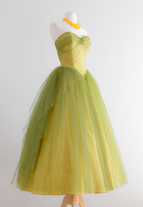 Woodland Nymph 1950's Chartreuse Tulle Party Dress / Small