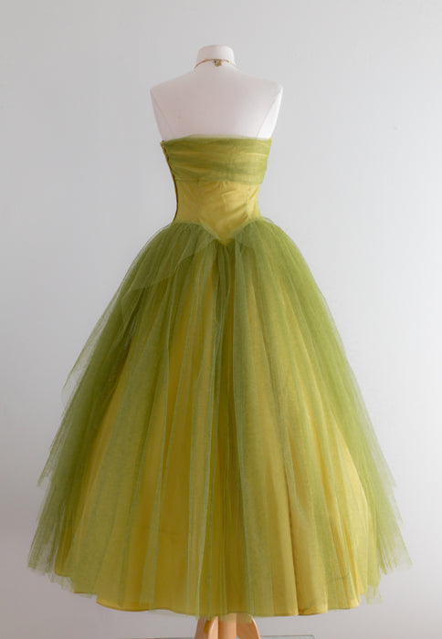 Woodland Nymph 1950's Chartreuse Tulle Party Dress / Small