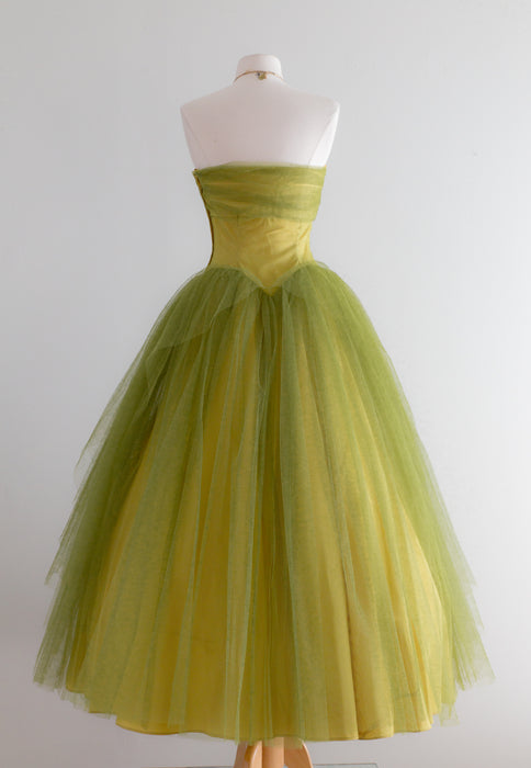 Woodland Nymph 1950's Chartreuse Tulle Party Dress / Small Woodland Nymph 1950's Chartreuse Tulle Party Dress / Small