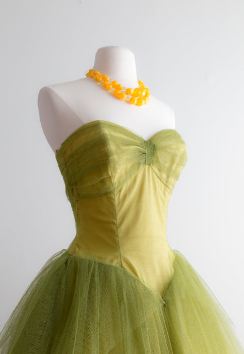 Woodland Nymph 1950's Chartreuse Tulle Party Dress / Small