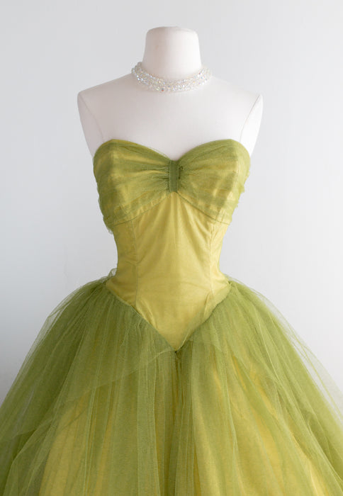 Woodland Nymph 1950's Chartreuse Tulle Party Dress / Small