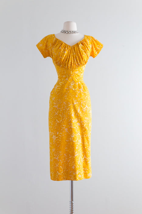 1950's Designer Don Loper Marigold Cotton Wiggle Dress / Waist 27 Xtabay Vintage 1950's Designer Don Loper Marigold Cotton Wiggle Dress / Waist 27 Xtabay Vintage