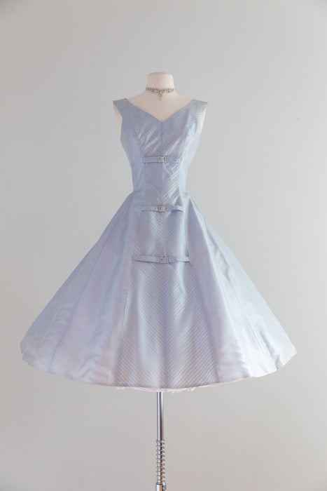 1950's Hydrangea Silk Organza Party Dress With Sheer Jacket / Waist 27