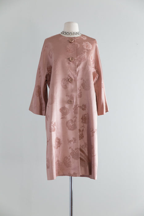 Gorgeous 1950's Rose Silk Brocade Evening Coat / Med
