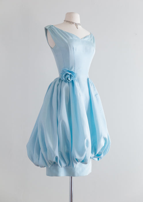 1950's Pale Blue Taffeta Party Dress With Adorable Bubble Skirt / Waist 24