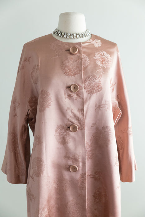 Gorgeous 1950's Rose Silk Brocade Evening Coat / Med