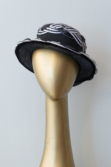 Vintage 1960's Black and White Braided Straw Hat By Andrea