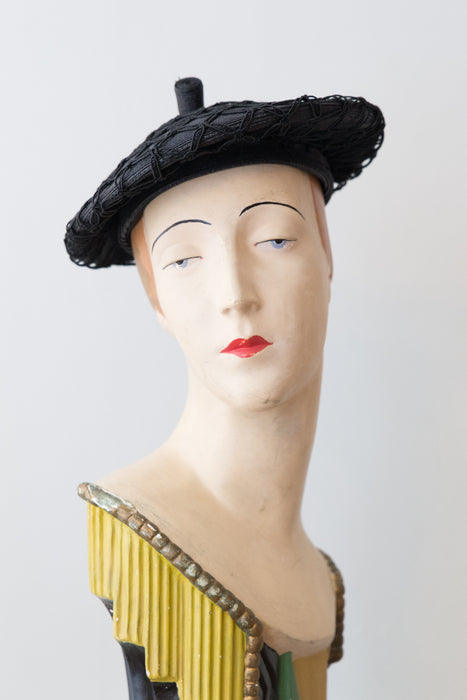 Vintage 1940's Straw and Mesh Beret Hat By Gage Millinery