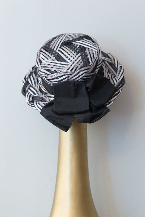 Vintage 1960's Black and White Braided Straw Hat By Andrea