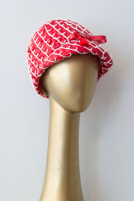 Vintage 1960's Red Straw MOD Hat By Adolfo