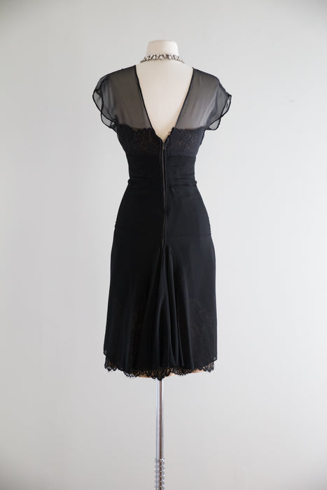 1950's Black Silk Chiffon & Fine French Lace Cocktail Dress By Philip Xtabay Vintage 1950's Black Silk Chiffon & Fine French Lace Cocktail Dress By Philip Xtabay Vintage
