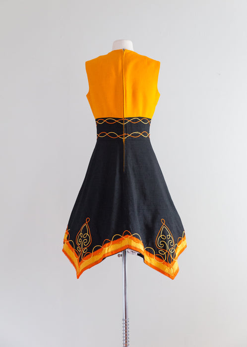 Fabulous 1960's Orange & Black Dress By Accentique / Waist 28