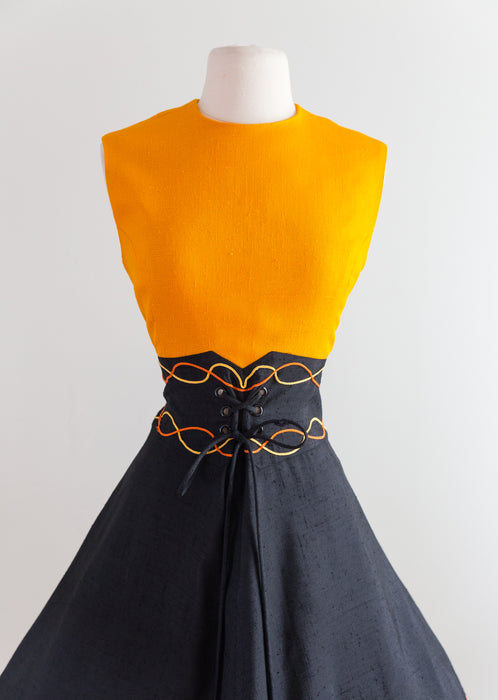 Fabulous 1960's Orange & Black Dress By Accentique / Waist 28