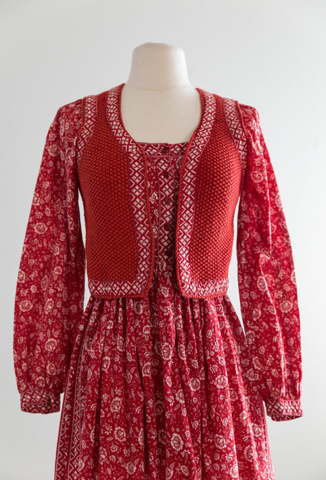 Rare 1970's Ritu Kumar For Judith Ann Indian Floral Print Cotton Dress & Jacket / Small
