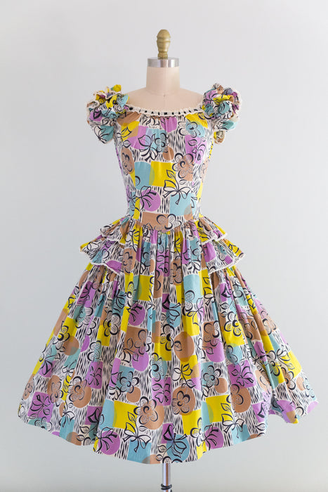 Wonderful Whimsical 1940's Cotton Day Dress / Waist 26" Xtabay Vintage Wonderful Whimsical 1940's Cotton Day Dress / Waist 26" Xtabay Vintage