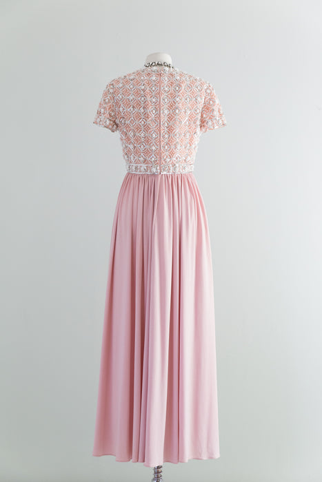 Exquisite 1960's Rose Pink Beaded Evening Gown / Medium