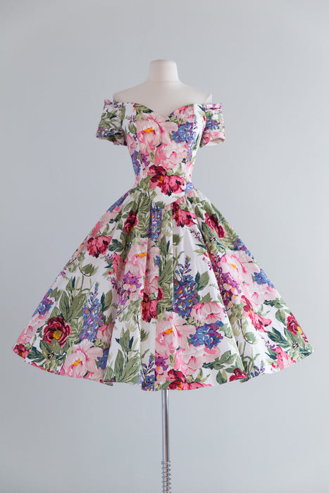 Dreamy 1980's Bucolic Rose Floral Print Cotton Party Dress / SM