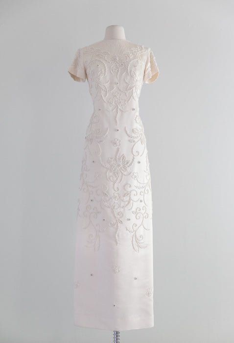 Exquisite 1960's Hand Beaded Silk Wedding Gown / Medium