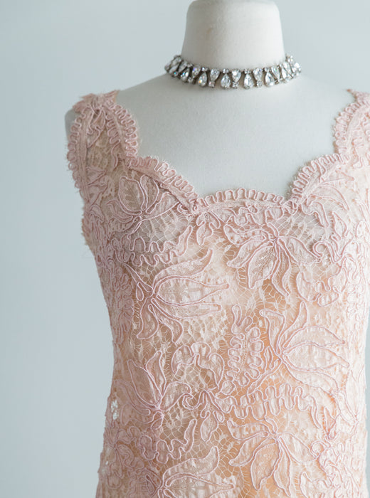 Gorgeous Early 1960's Pink Alencon Lace Dress & Jacket Set / Medium