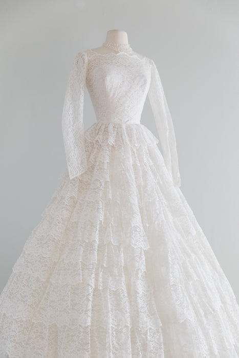 Vintage 1950's Tiered Lace Princess Wedding Dress by Bridal Originals Xtabay Vintage Vintage 1950's Tiered Lace Princess Wedding Dress by Bridal Originals Xtabay Vintage