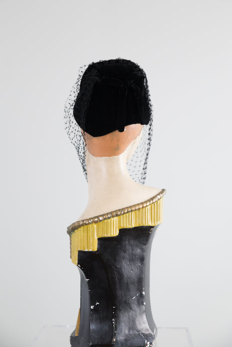 Femme Fatale Glamour 1940's Black Velvet Hat With Full Veil From Best & Co.