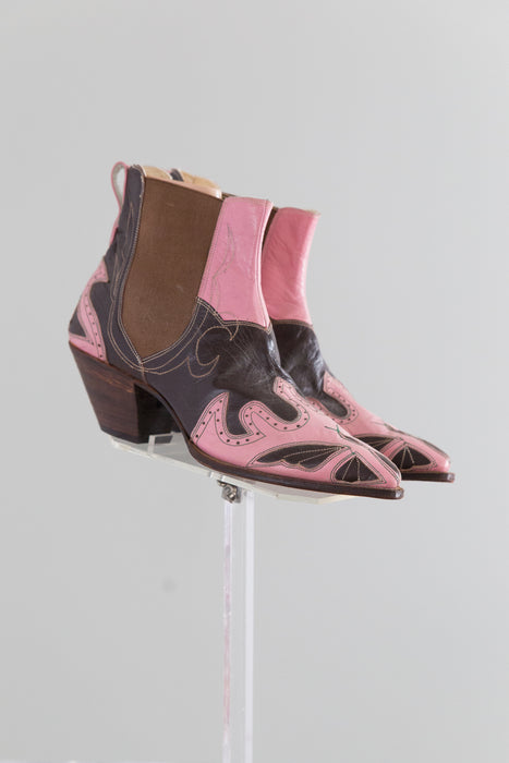 RARE 1940's Pink and Brown Leather Western Cowboy Boots NOS / Size 8.5-9