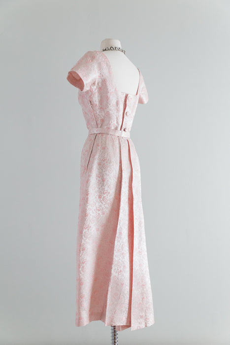 Elegant 1950's Pretty in Pink Cocktail Dress With Dramatic Back / Waist 26