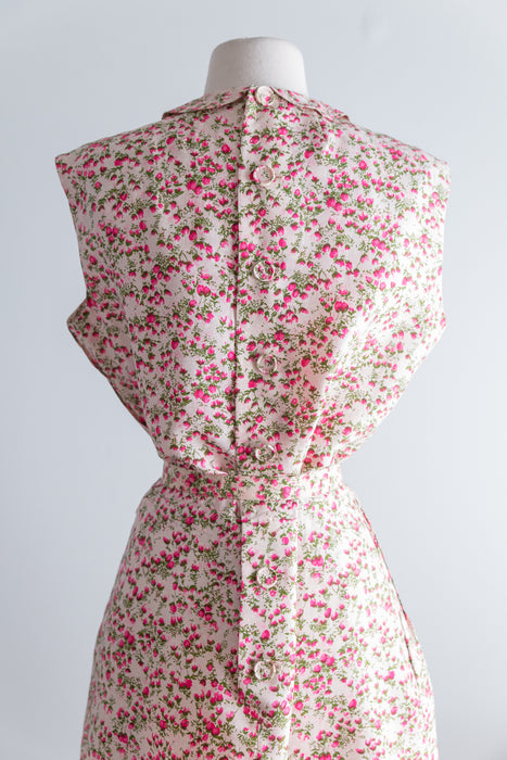 Classic 1950's Silk Floral Print Dress By Tal Saunders / Waist 30"