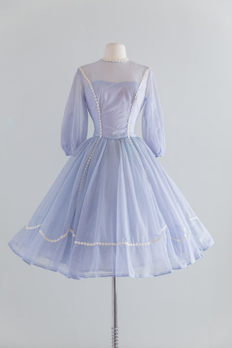 Vintage 1960's Emma Domb Hydrangea Swiss Dot Party Dress / Waist 25