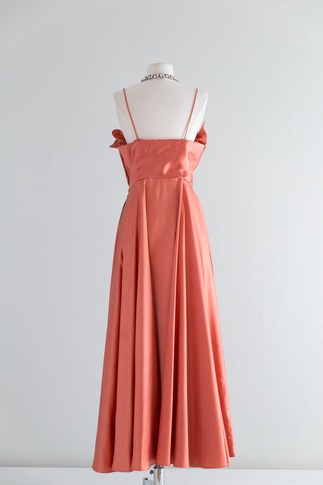 Stunning 1950's Russet Red Satin Evening Gown / Waist 28