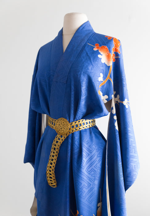 Vintage 1930's Era Royal Blue Silk Kimono Wrapper / OS