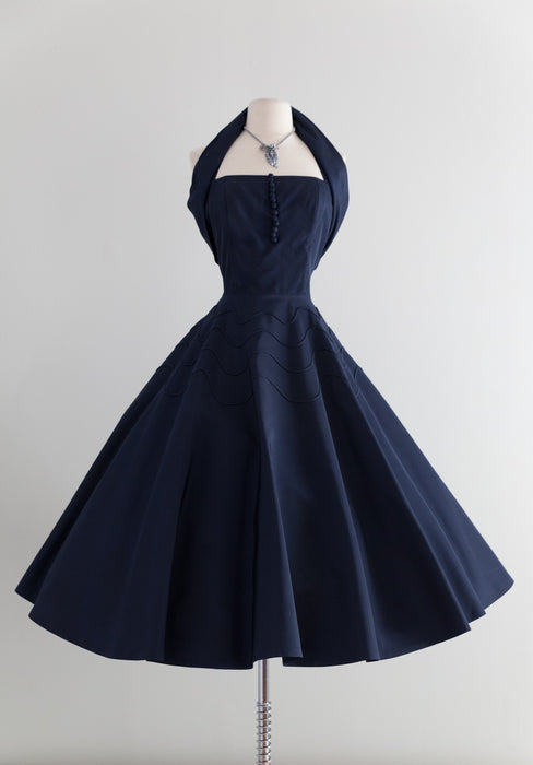 1950's Midnight Blue Taffeta Party Dress By Gigi Young / Waist 30"
