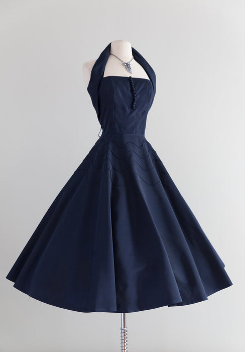 1950's Midnight Blue Taffeta Party Dress By Gigi Young / Waist 30"