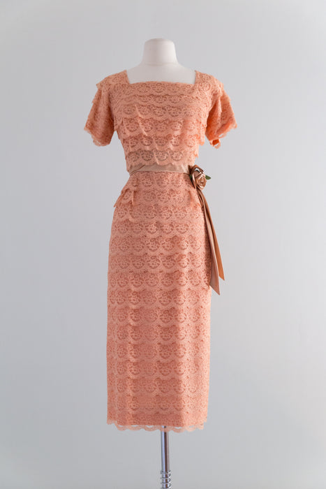 1950's DuBarry Tiered Autumn Blush Cocktail Dress / Waist 28"