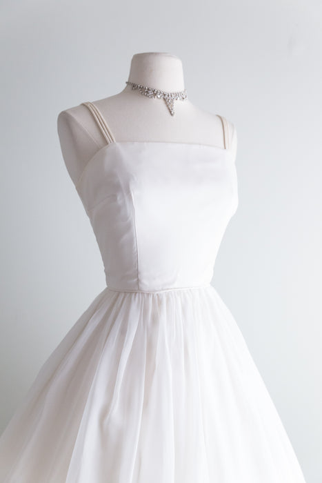 Vintage 1960's Ivory Chiffon Party Dress / Waist 25"