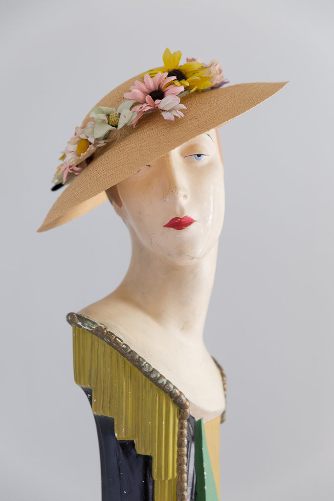 1930s Navy Blue Straw Picture Hat - 1930s Navy Blue Straw Hat - 1930s Straw Slouch Hat - 30s Spring on sale Hat - 1930s Pastel Flower Hat - 30s Hat