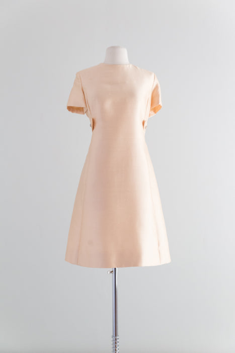 Stunning 1960's Peach Sorbet Silk Dress With Matching Jacket From Bonwit Teller  / Waist 30