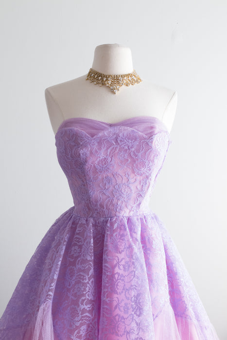 Vintage 1950's Violet Dream Strapless Tulle Prom Dress / Waist 25