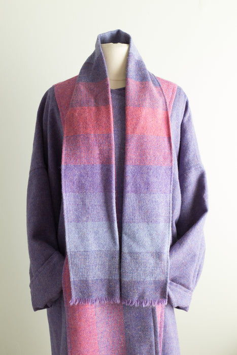 Vintage 1970s Rainbow Wool Wrap Coat From Ireland / Medium