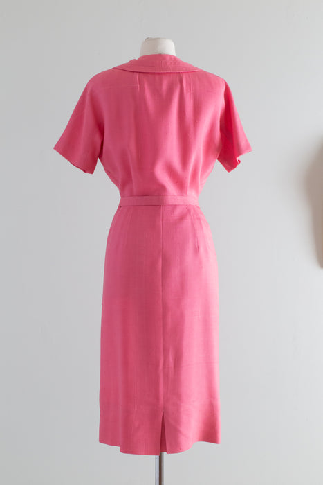 1950's Hot Pink Silk Wiggle Dress and Matching Cashmere Cardigan By David M. Goodstein / Waist 28