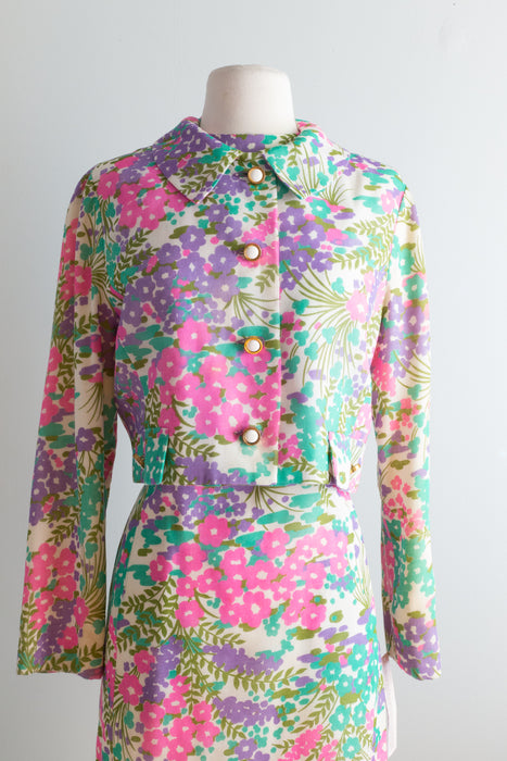Darling 1960's Floral Print Cotton Shift Dress and Matching Jacket / Waist 28