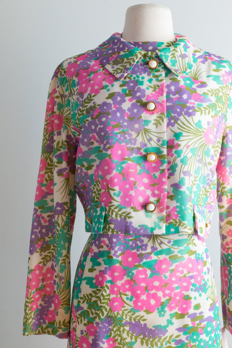 Darling 1960's Floral Print Cotton Shift Dress and Matching Jacket / Waist 28